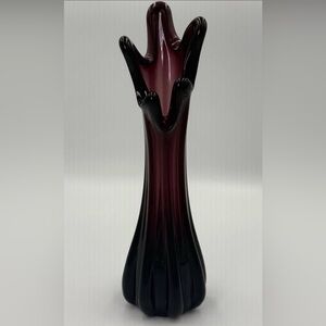 Vintage Mid Century Purple Amethyst Swung Vase 5 Finger Glass Hand Made 10.25”
